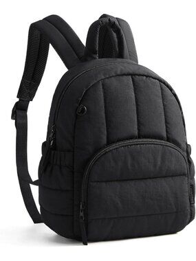 Women's Jet Black Lightweight Quilted Casual Travel Mini Backpack Bookbag
